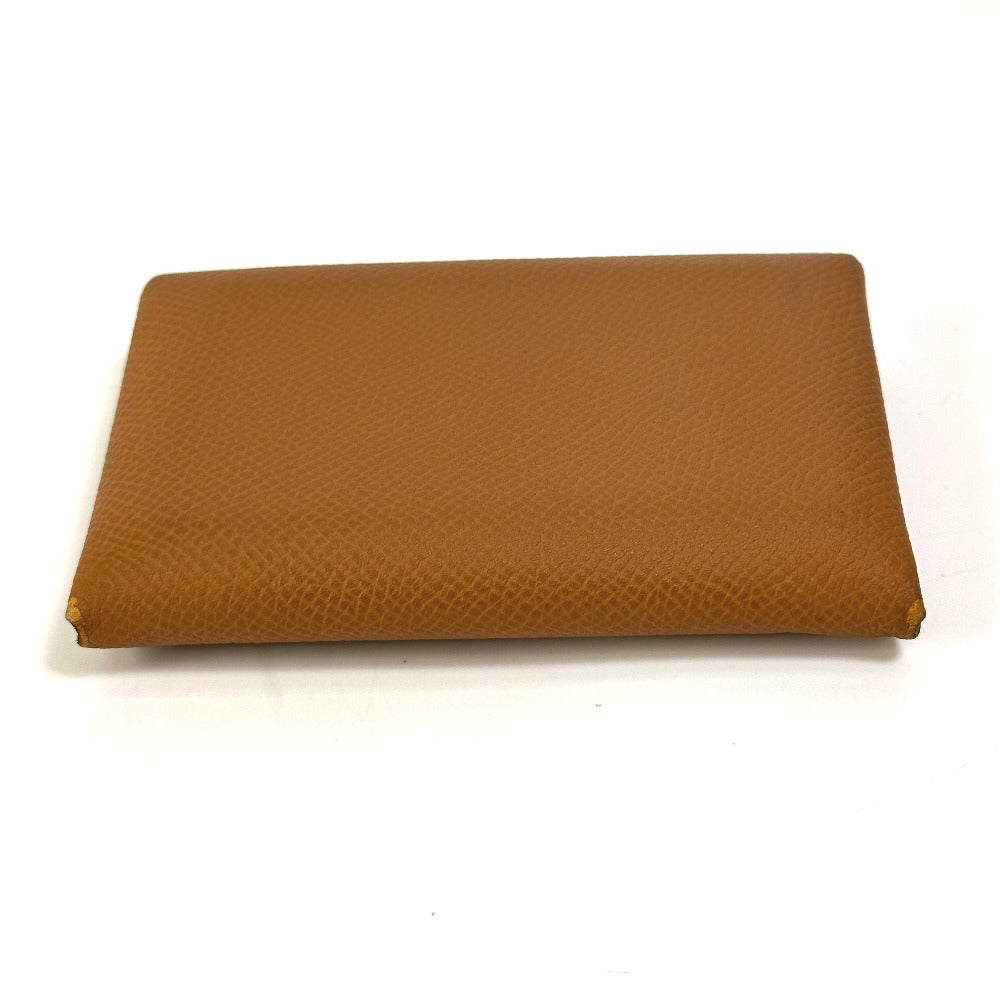 HERMES Card Case Epsom Brown Wallet Calvi duo Women Used Authentic