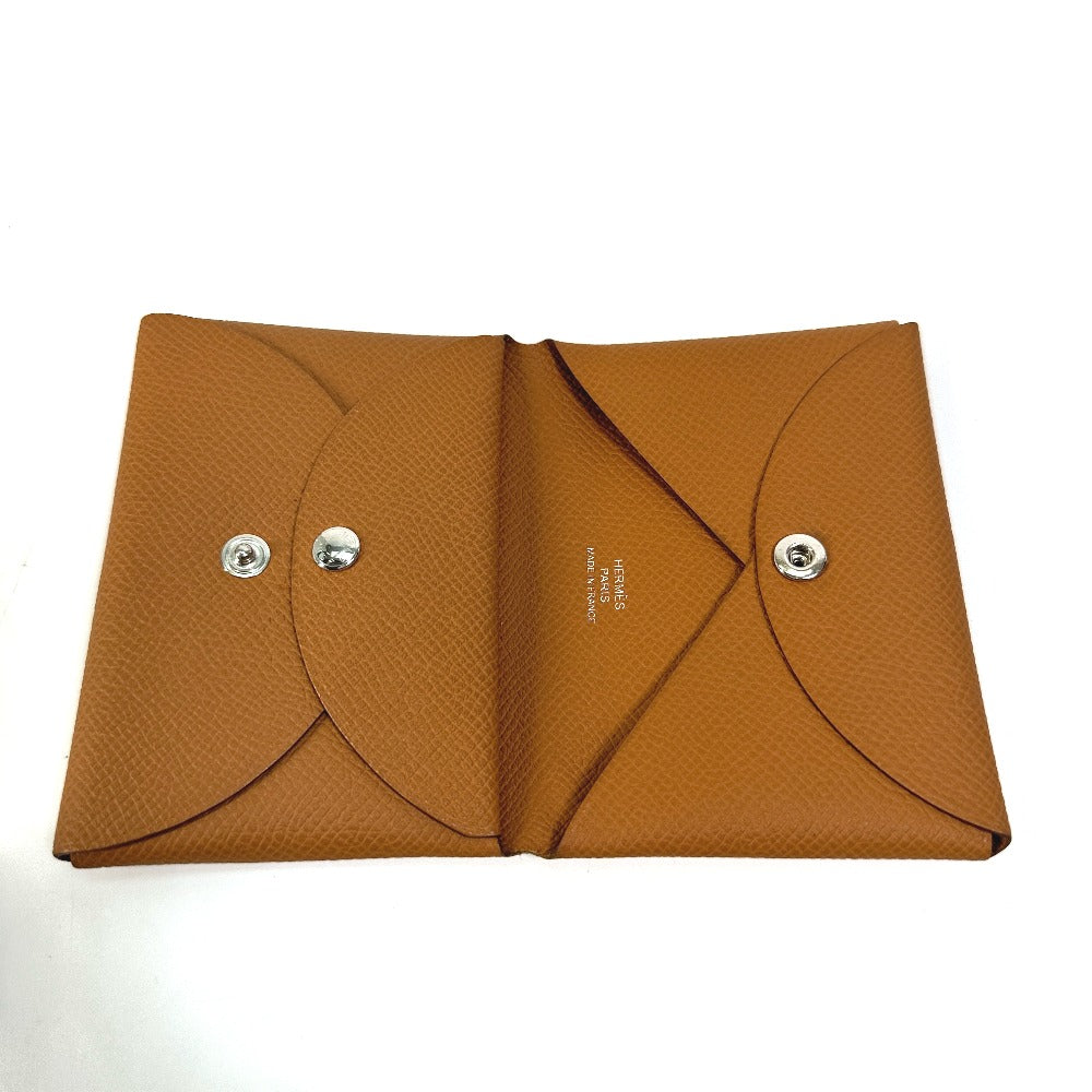 HERMES Card Case Epsom Brown Wallet Calvi duo Women Used Authentic