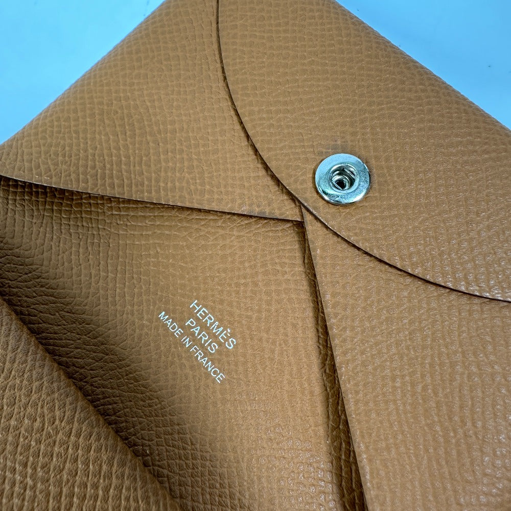 HERMES Card Case Epsom Brown Wallet Calvi duo Women Used Authentic