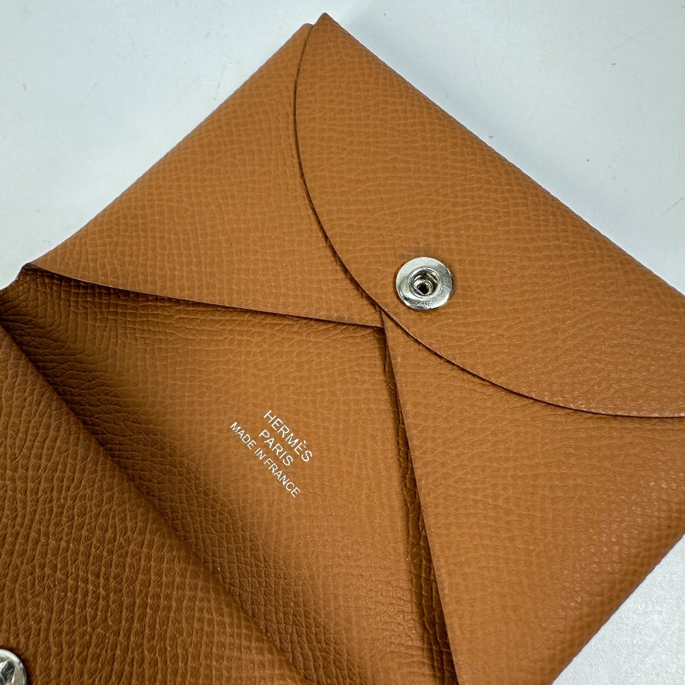 HERMES Card Case Epsom Brown Wallet Calvi duo Women Used Authentic
