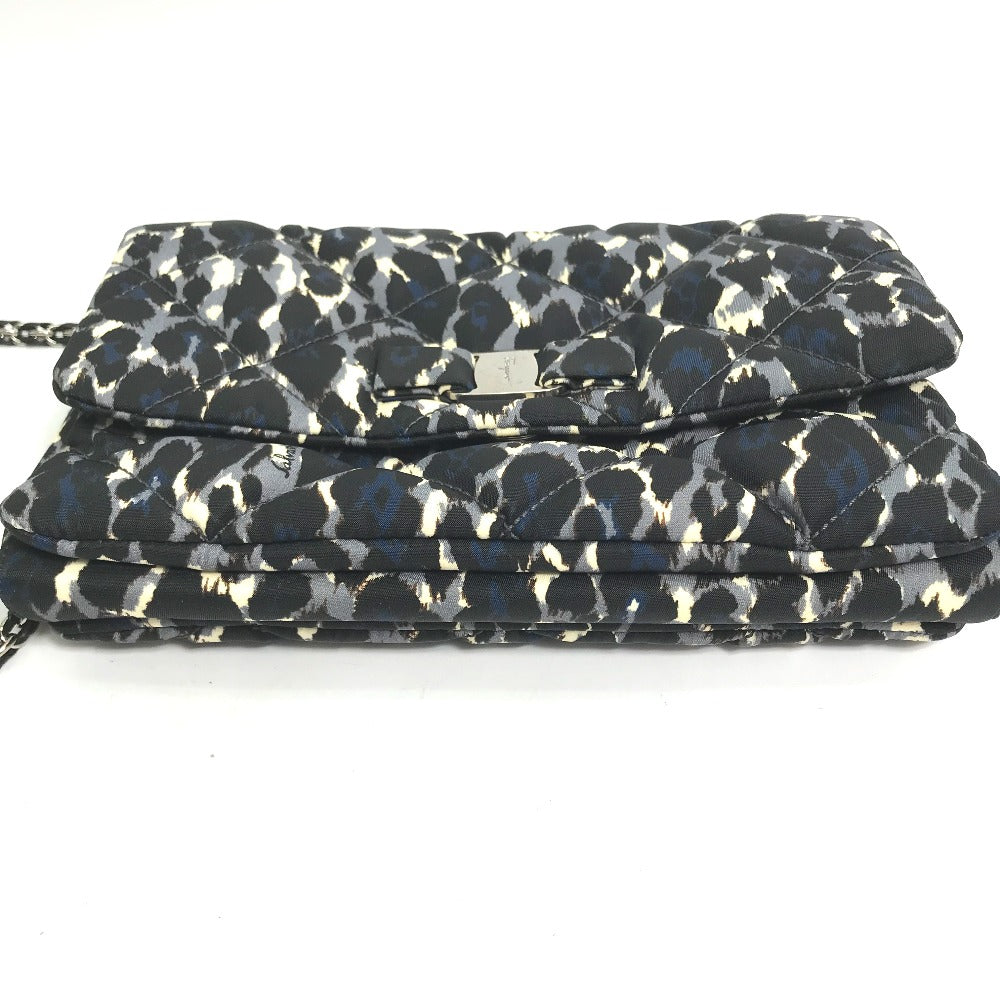 Salvatore Ferragamo Shoulder Bag E834 Nylon / leather black Vala Ribbon Leopard Women Used Authentic