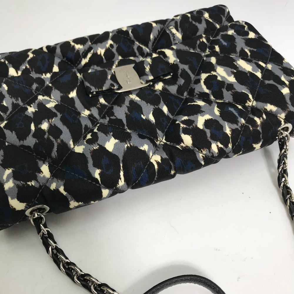 Salvatore Ferragamo Shoulder Bag E834 Nylon / leather black Vala Ribbon Leopard Women Used Authentic