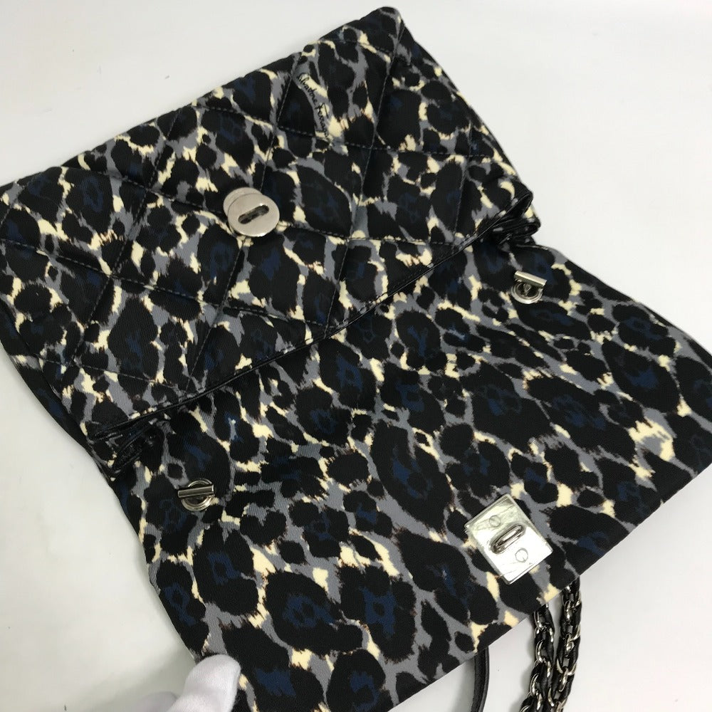 Salvatore Ferragamo Shoulder Bag E834 Nylon / leather black Vala Ribbon Leopard Women Used Authentic