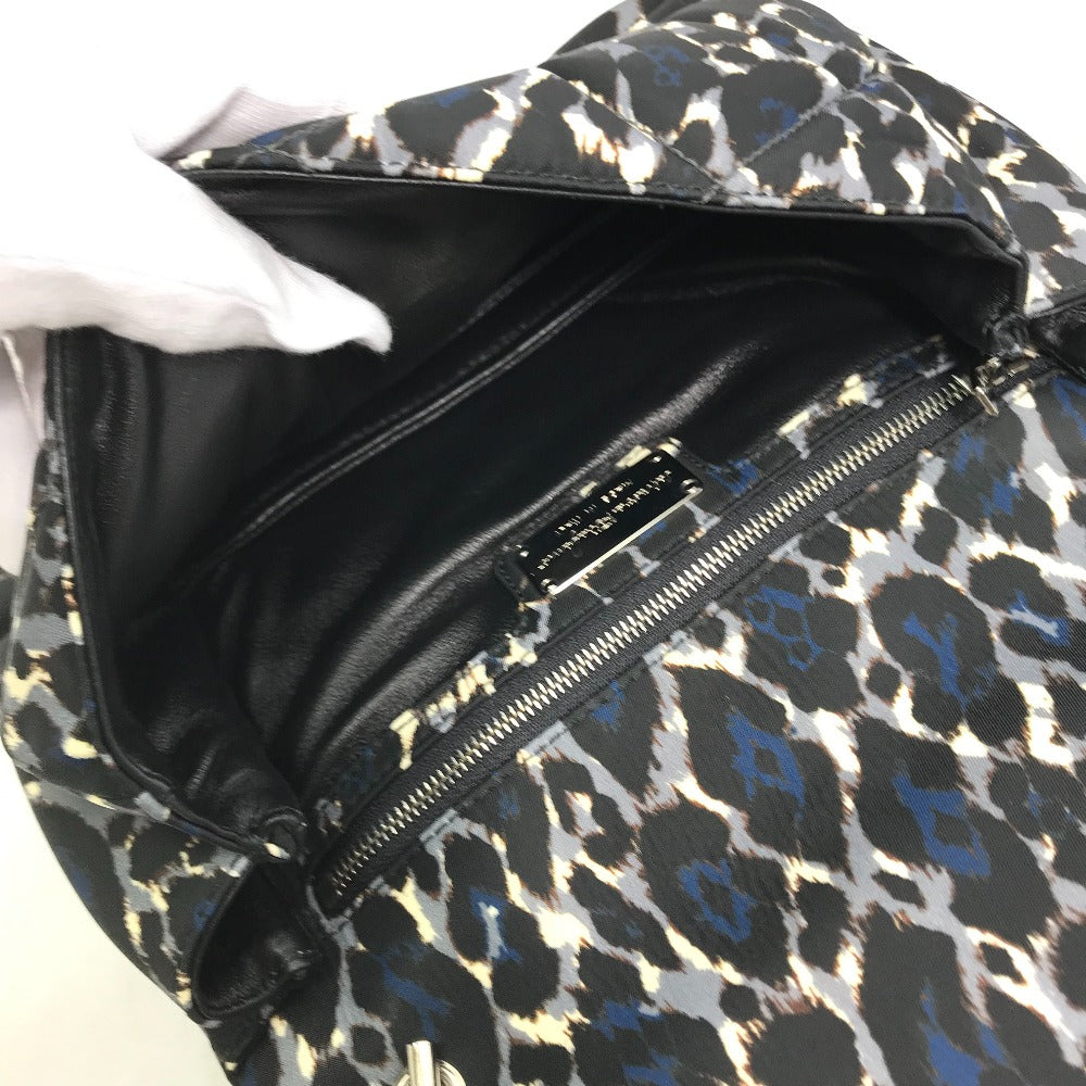 Salvatore Ferragamo Shoulder Bag E834 Nylon / leather black Vala Ribbon Leopard Women Used Authentic