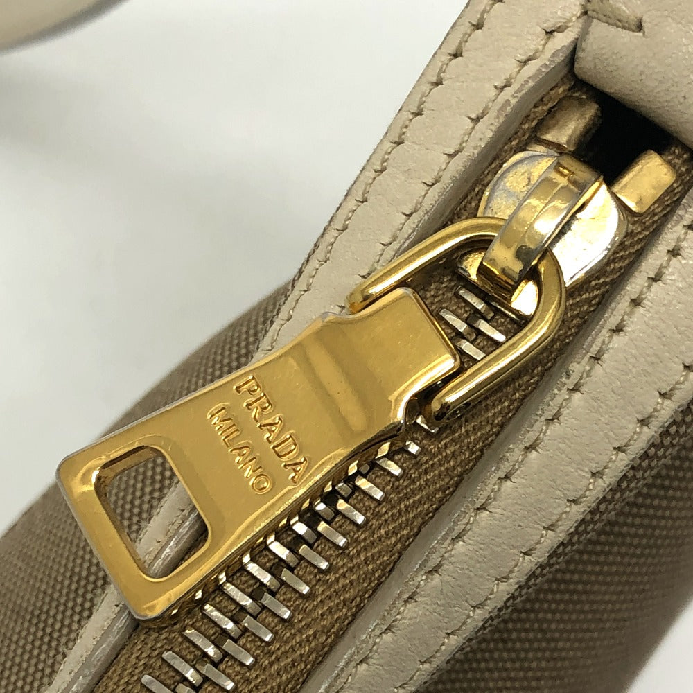 PRADA Shoulder Bag BT0706 Canvas / leather beige logo Jacquard Women Used Authentic