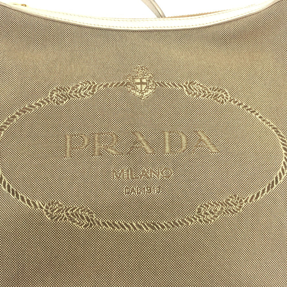 PRADA Shoulder Bag BT0706 Canvas / leather beige logo Jacquard Women Used Authentic