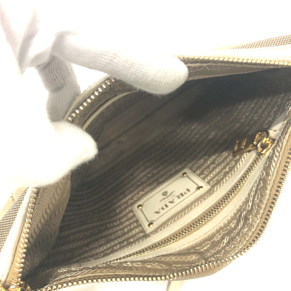 PRADA Shoulder Bag BT0706 Canvas / leather beige logo Jacquard Women Used Authentic