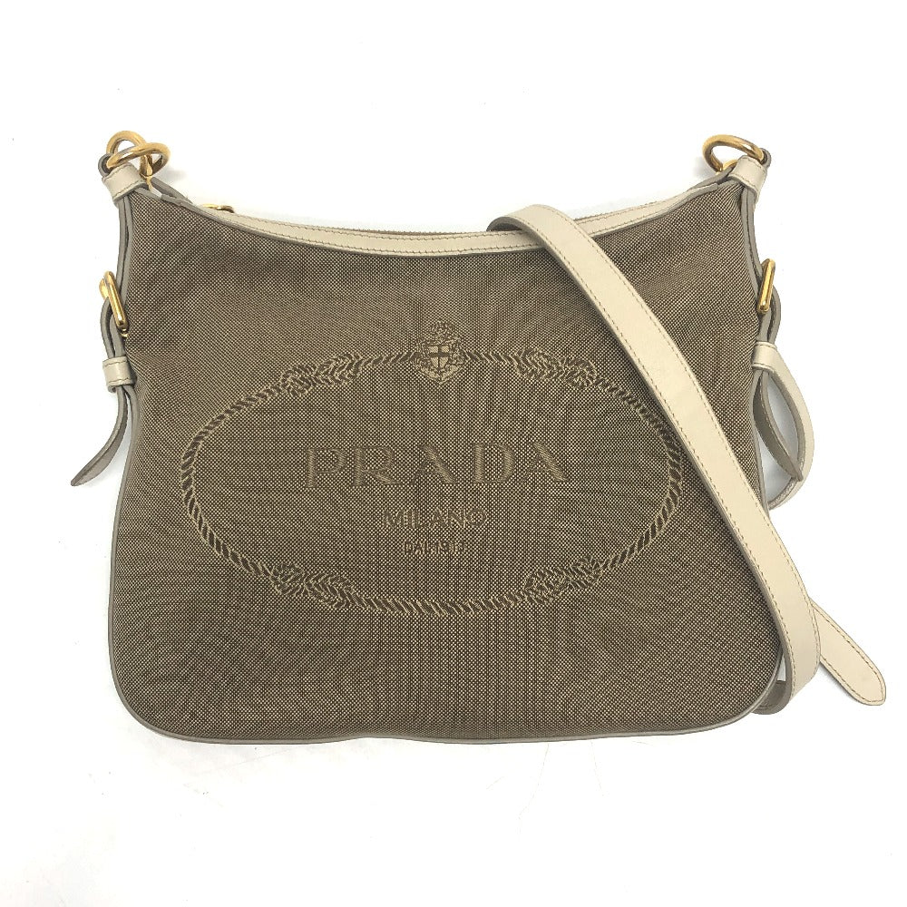 PRADA Shoulder Bag BT0706 Canvas / leather beige logo Jacquard Women Used Authentic
