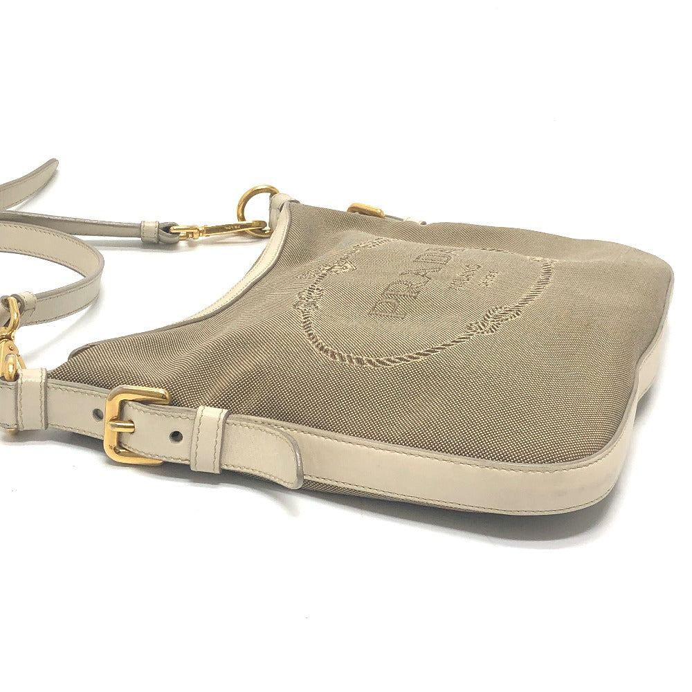 PRADA Shoulder Bag BT0706 Canvas / leather beige logo Jacquard Women Used Authentic
