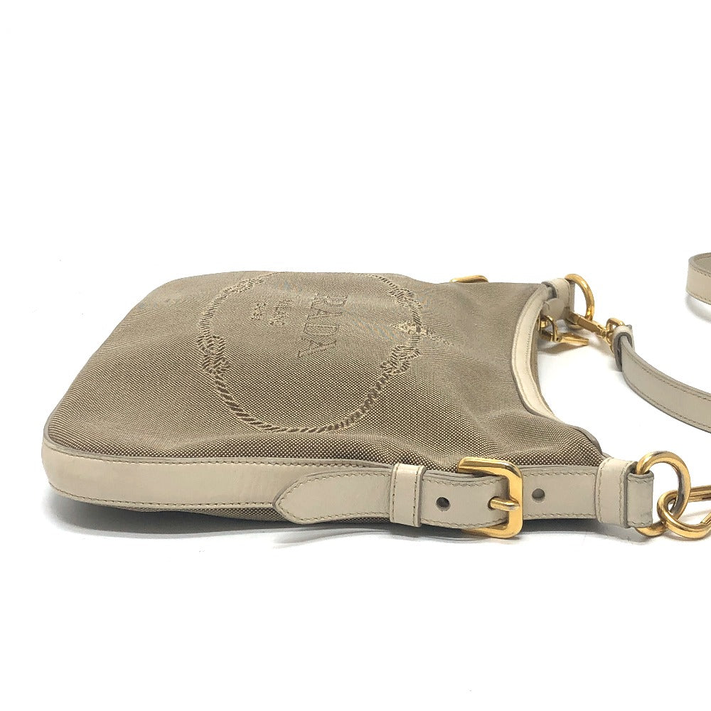 PRADA Shoulder Bag BT0706 Canvas / leather beige logo Jacquard Women Used Authentic