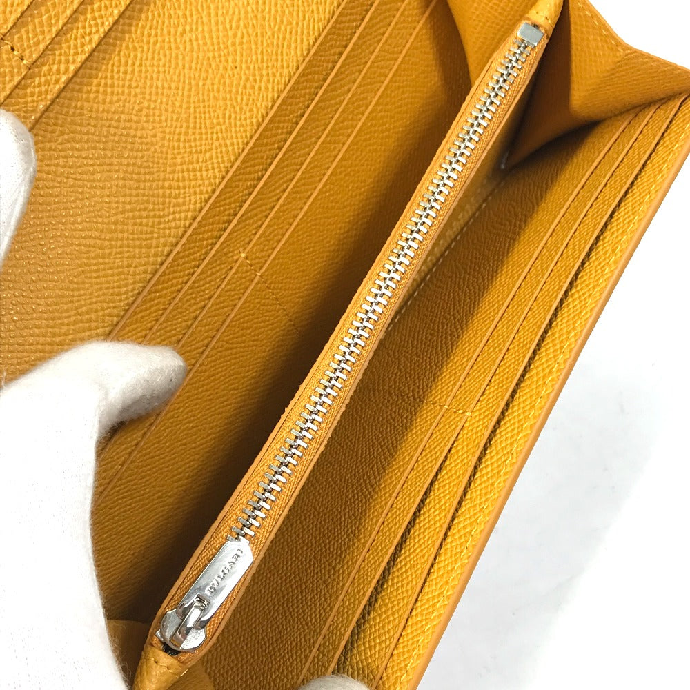 BVLGARI Folded wallet leather Gray x yellow Bulgari Bulgari Logo clip Women Used Authentic