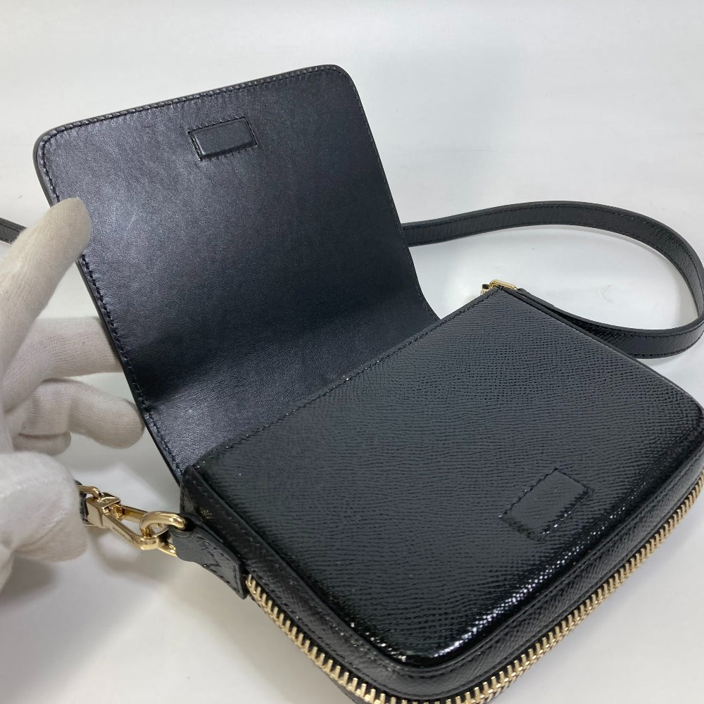 BURBERRY Shoulder Bag leather black logo Fastener design