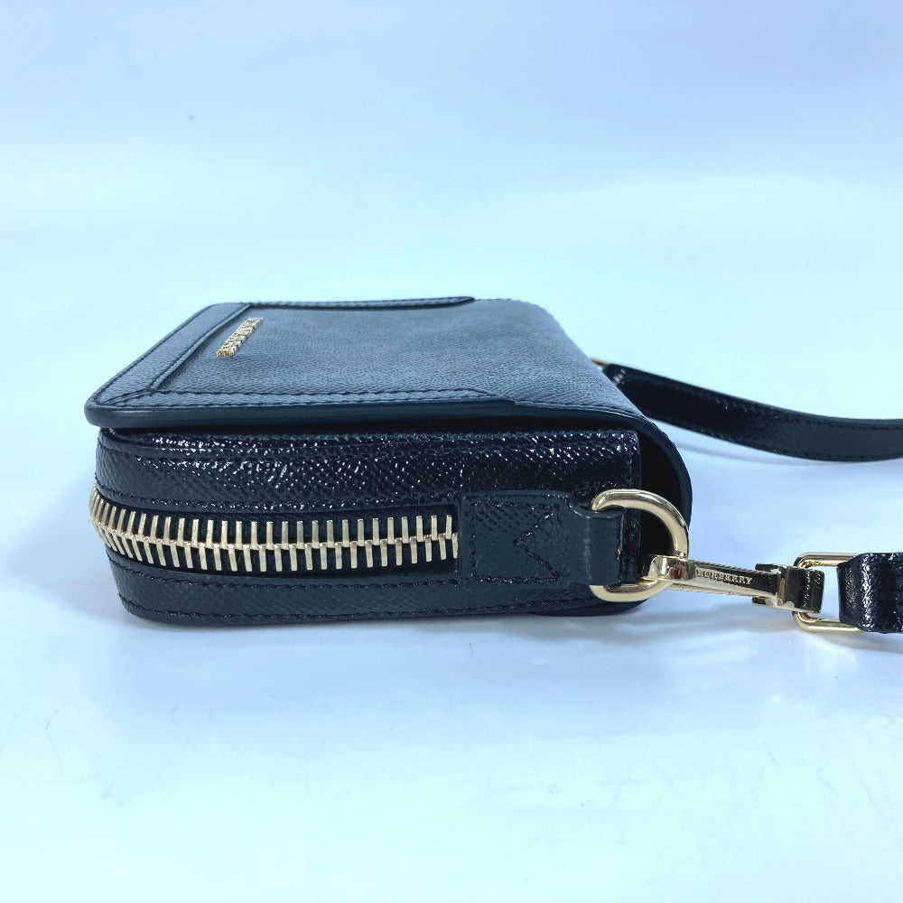 BURBERRY Shoulder Bag leather black logo Fastener design