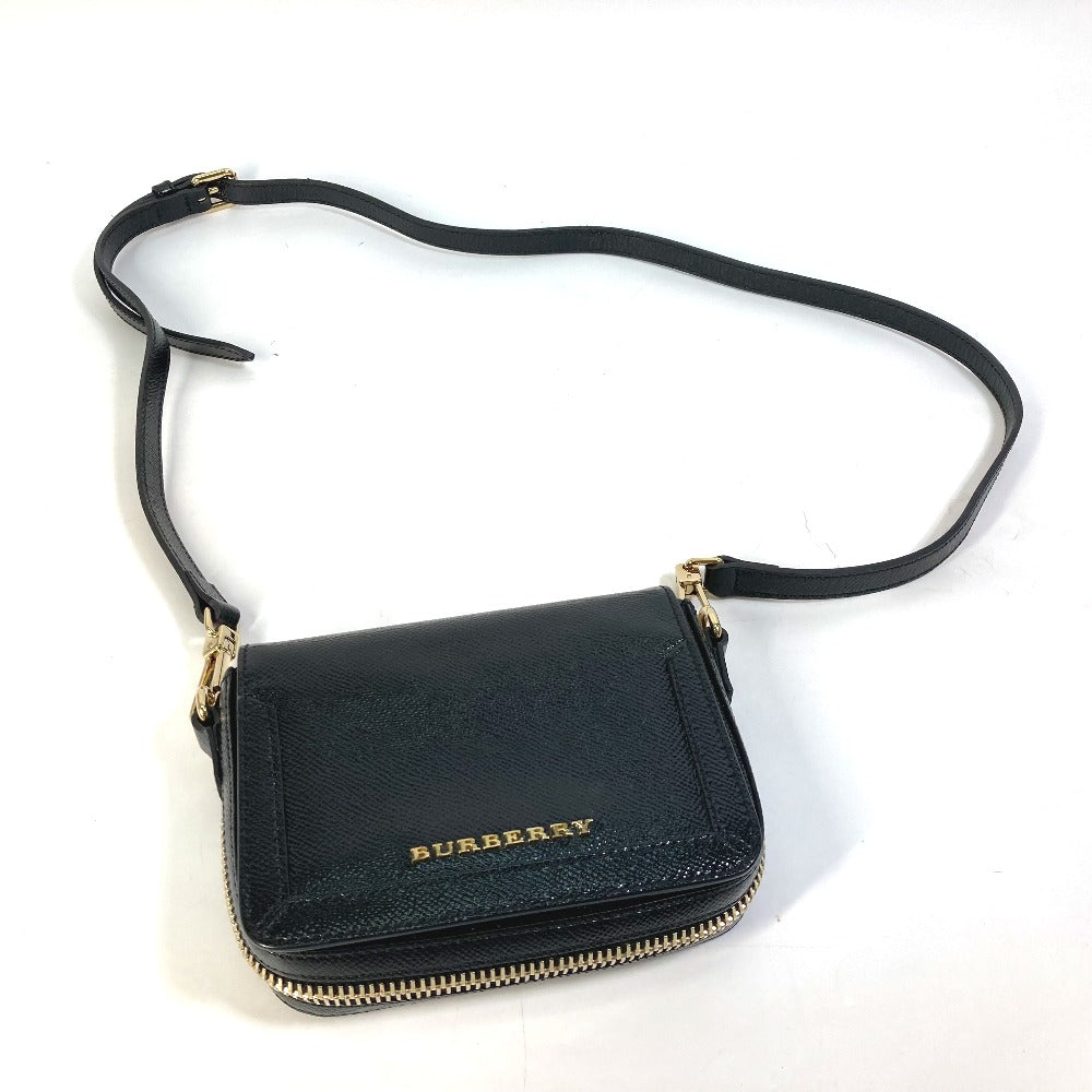 BURBERRY Shoulder Bag leather black logo Fastener design