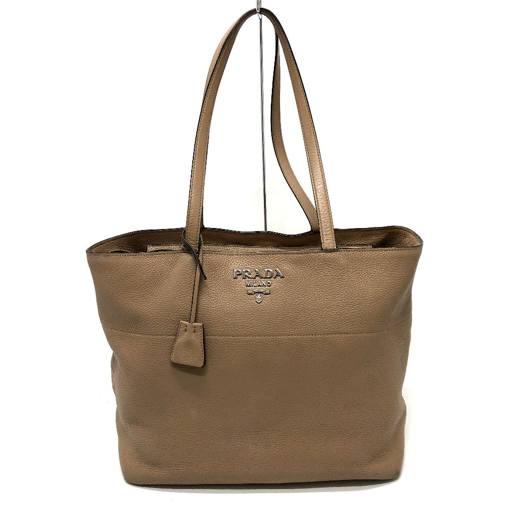 PRADA Tote Bag 1BG203 leather beige logo