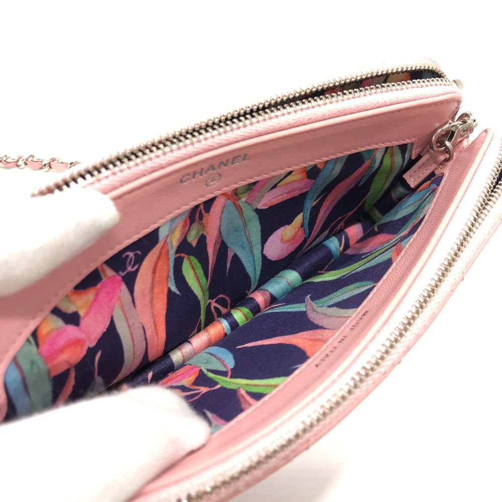 CHANEL Shoulder Bag A82527 lambskin pink CC COCO Mark Matelasse Wild Stitch Women Used Authentic