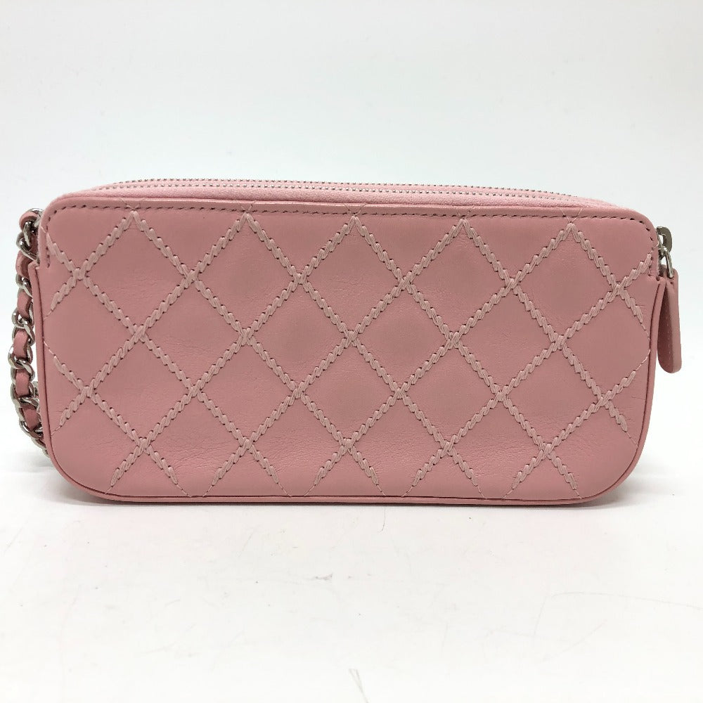 CHANEL Shoulder Bag A82527 lambskin pink CC COCO Mark Matelasse Wild Stitch Women Used Authentic