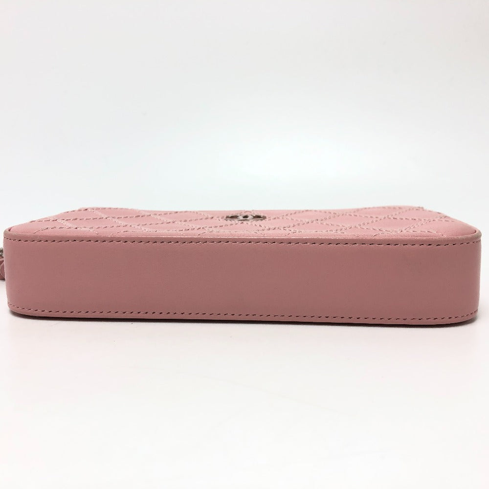 CHANEL Shoulder Bag A82527 lambskin pink CC COCO Mark Matelasse Wild Stitch Women Used Authentic