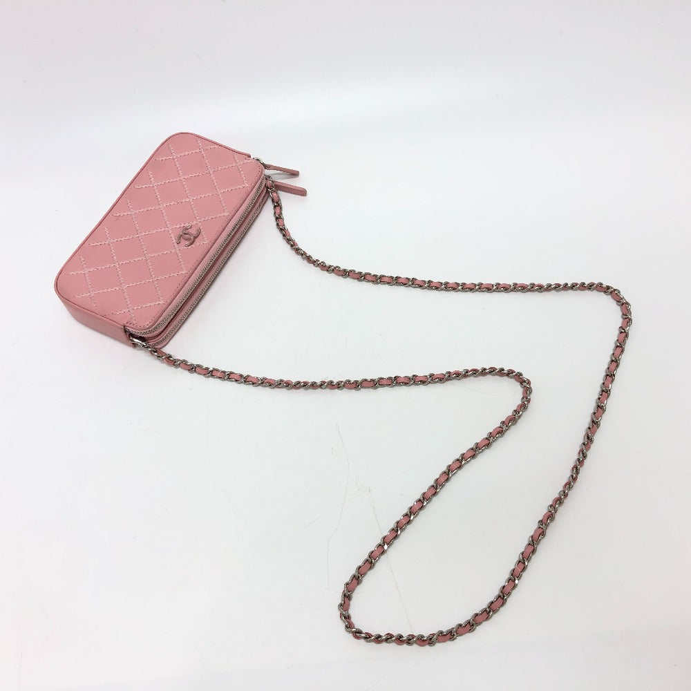 CHANEL Shoulder Bag A82527 lambskin pink CC COCO Mark Matelasse Wild Stitch Women Used Authentic