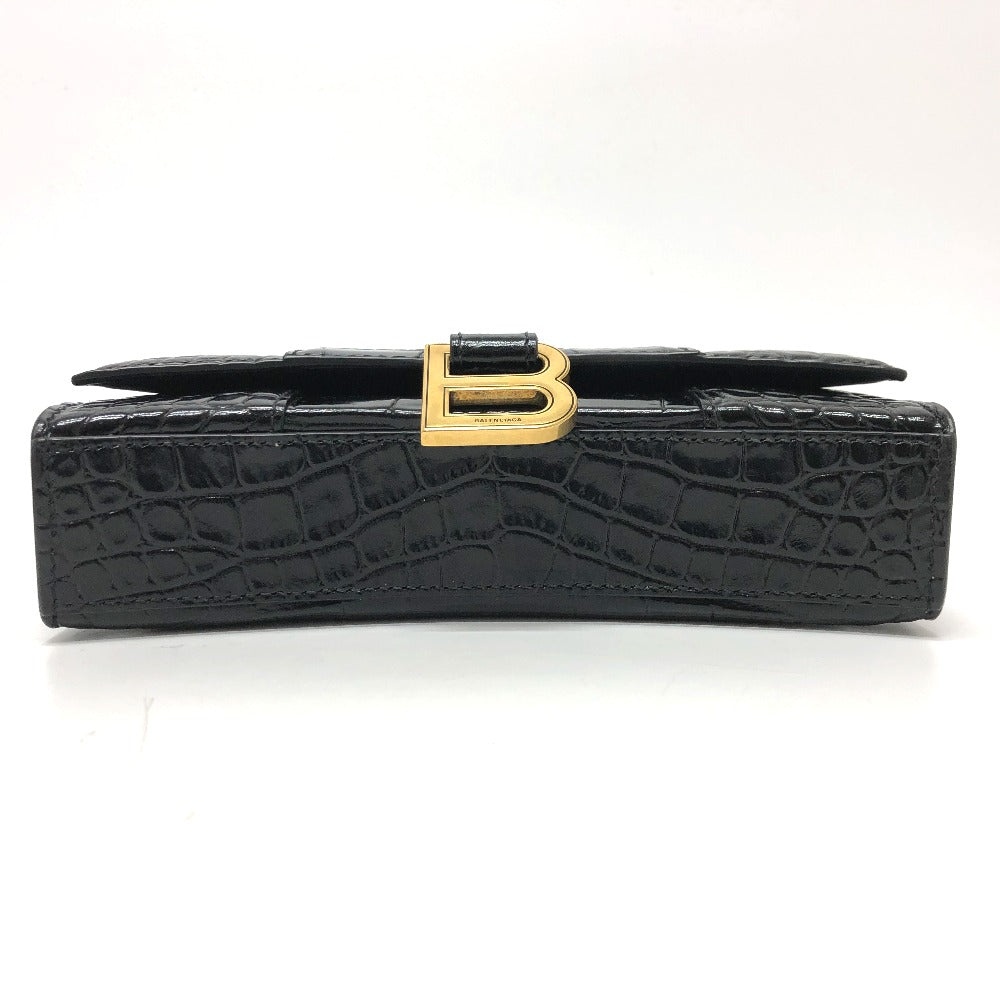 BALENCIAGA Shoulder Bag 656050 leather black B logo Hour glass Women Used Authentic