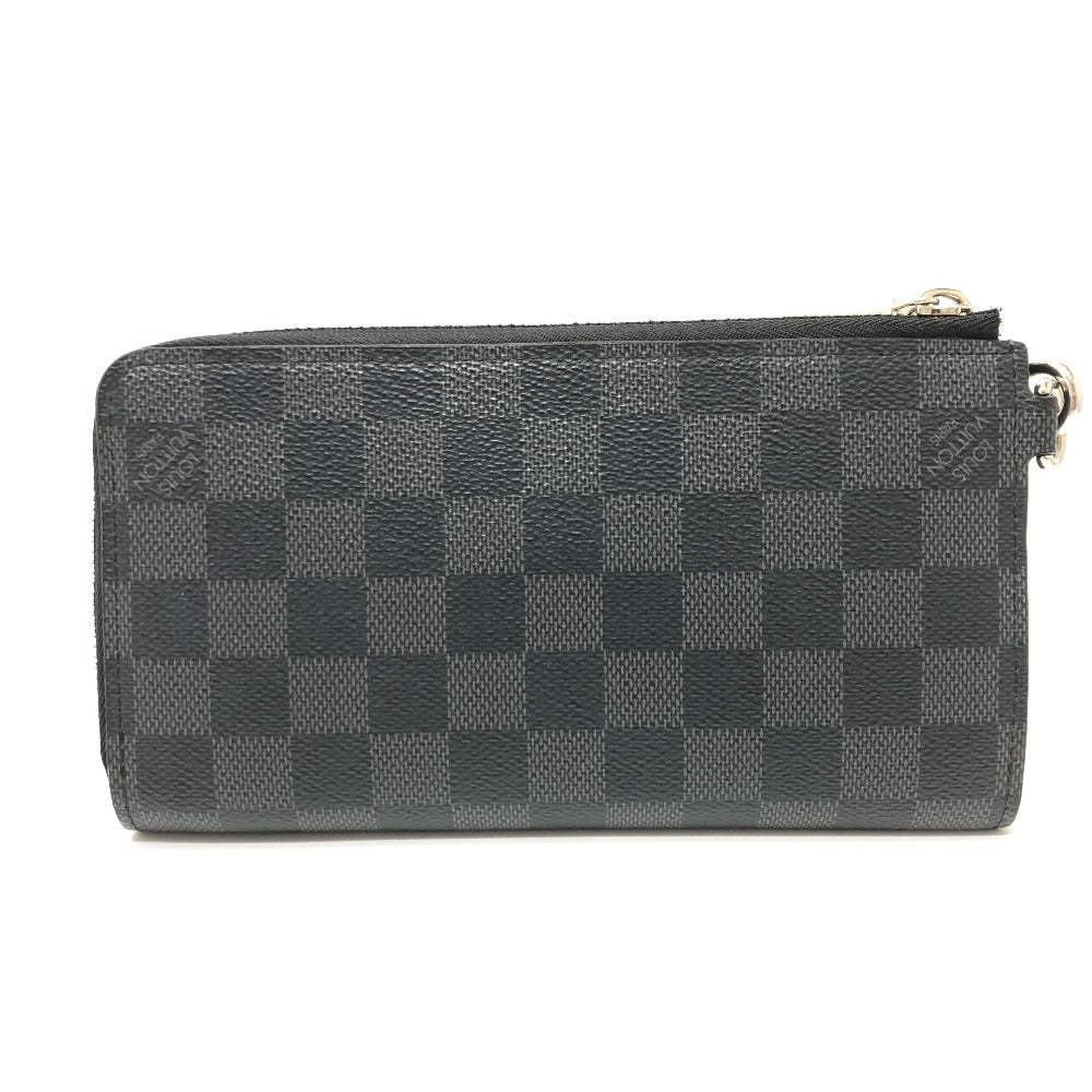 LOUIS VUITTON Long Wallet Purse N60379 Damier Grafitto Canvas black Damier Grafitte Zippy dragonne mens Used Authentic