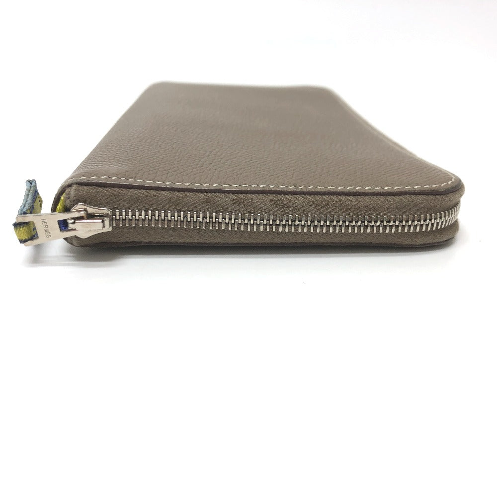 HERMES Long Wallet Purse Epsom Gray type Azap long silk in Women Used Authentic