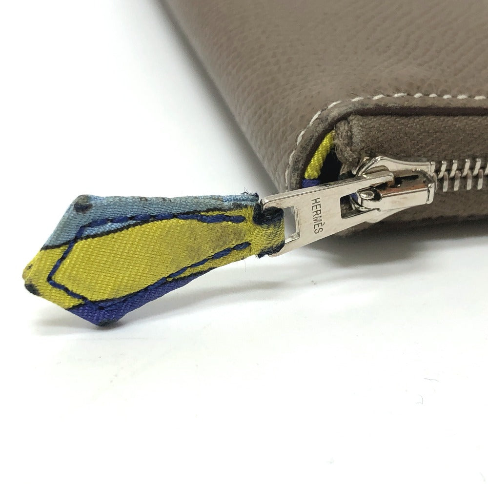 HERMES Long Wallet Purse Epsom Gray type Azap long silk in Women Used Authentic