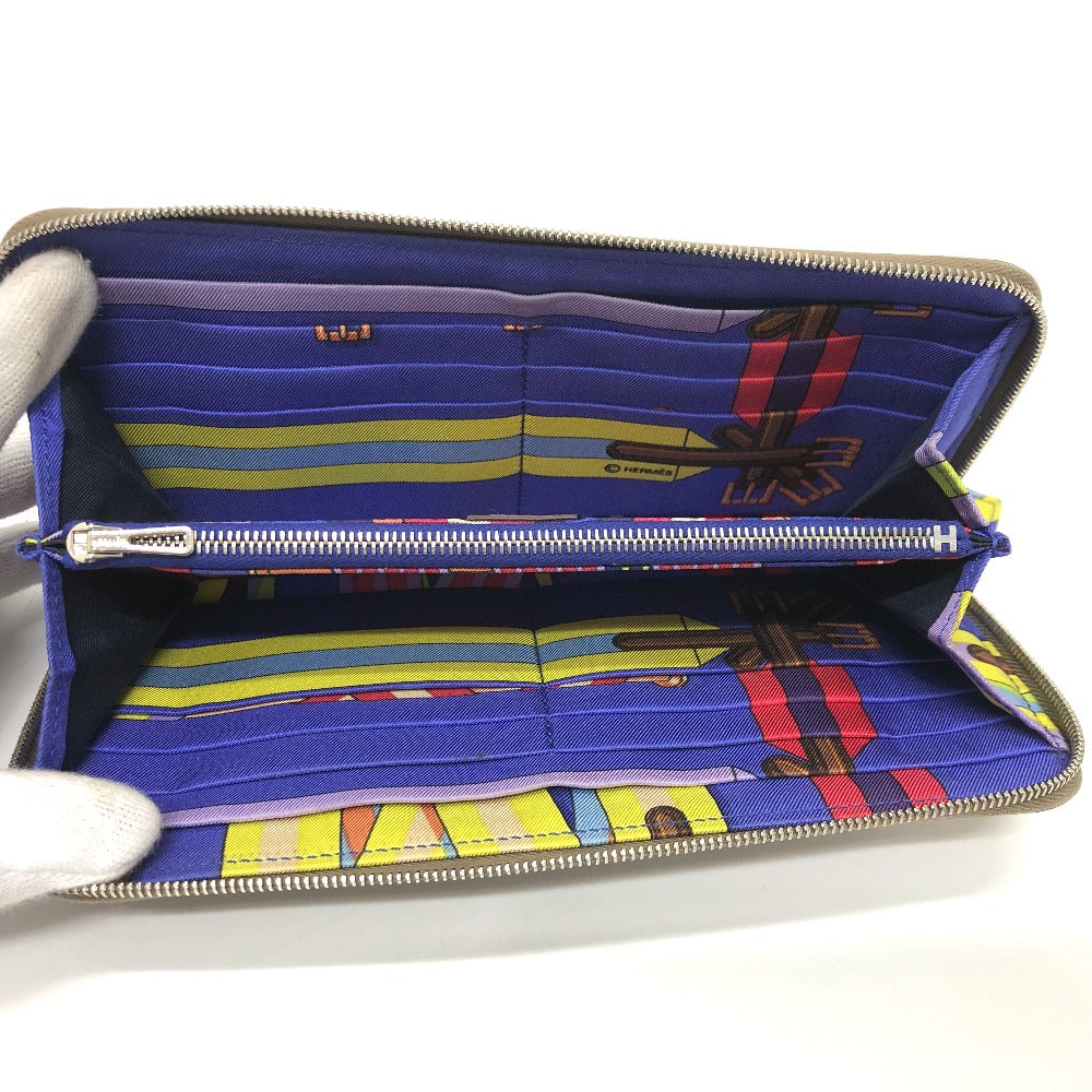 HERMES Long Wallet Purse Epsom Gray type Azap long silk in Women Used Authentic