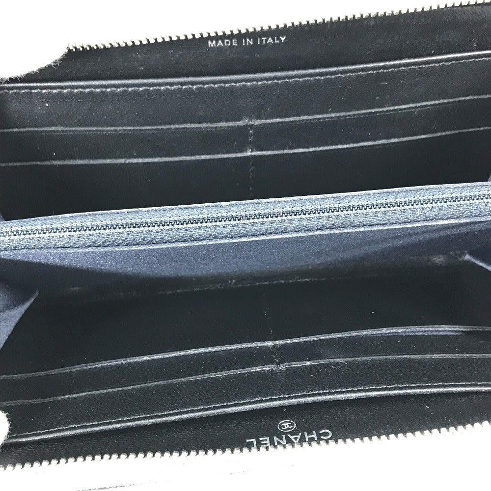 CHANEL Long Wallet Purse leather black airline triple coco Long wallet