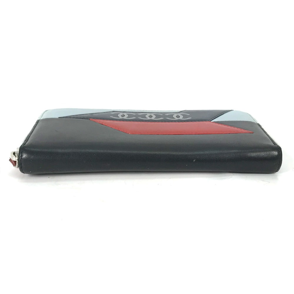 CHANEL Long Wallet Purse leather black airline triple coco Long wallet