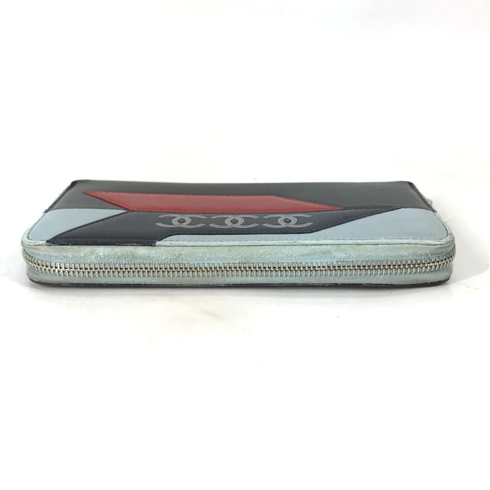 CHANEL Long Wallet Purse leather black airline triple coco Long wallet