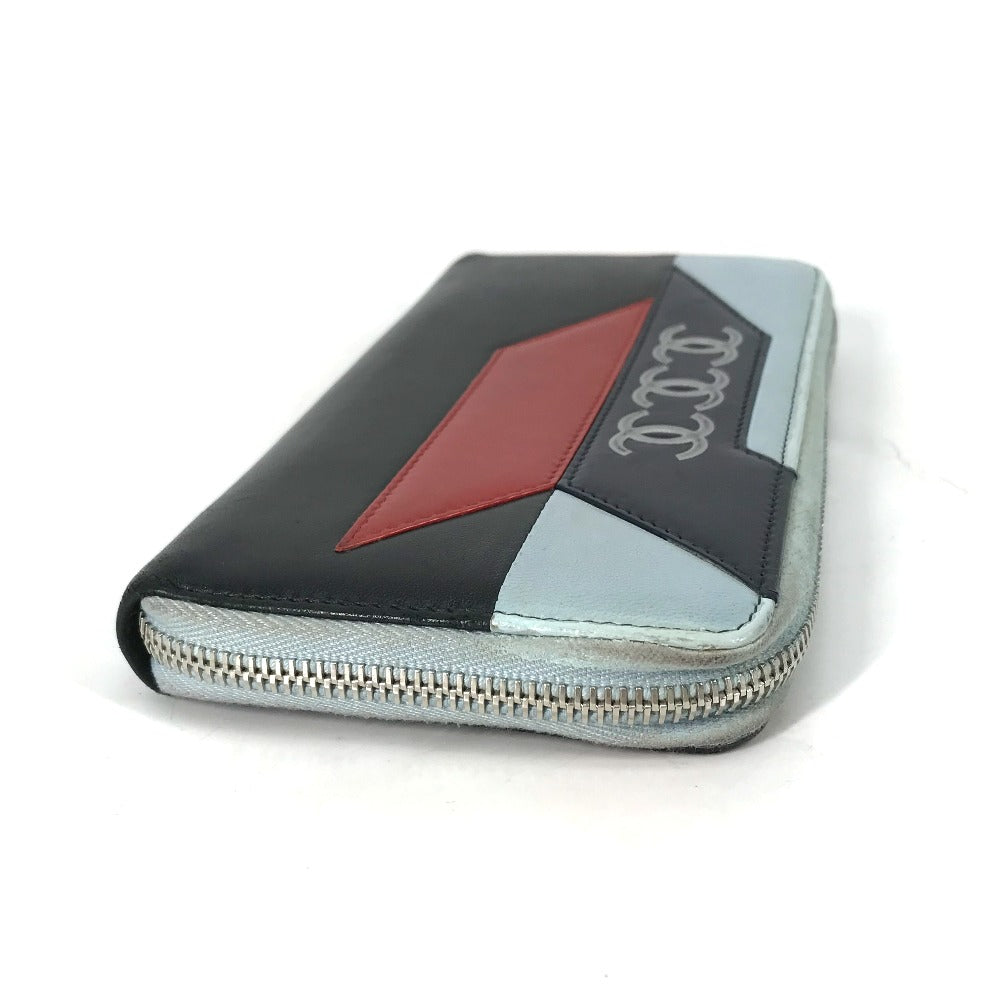 CHANEL Long Wallet Purse leather black airline triple coco Long wallet