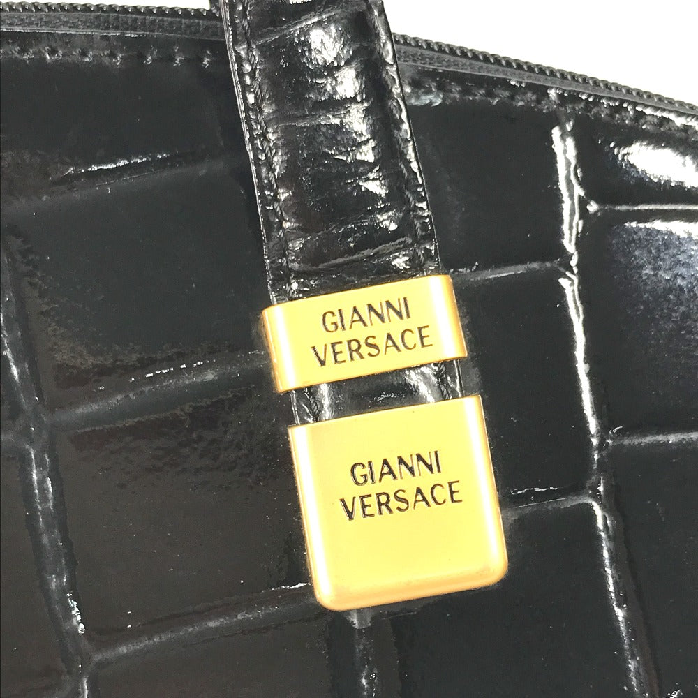 VERSACE Handbag leather black vintage embossed Medusa logo Women Used Authentic