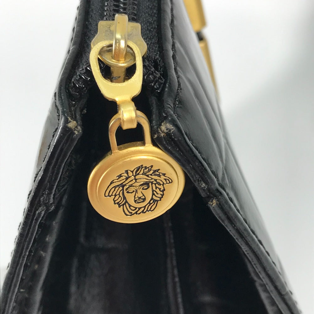 VERSACE Handbag leather black vintage embossed Medusa logo Women Used Authentic