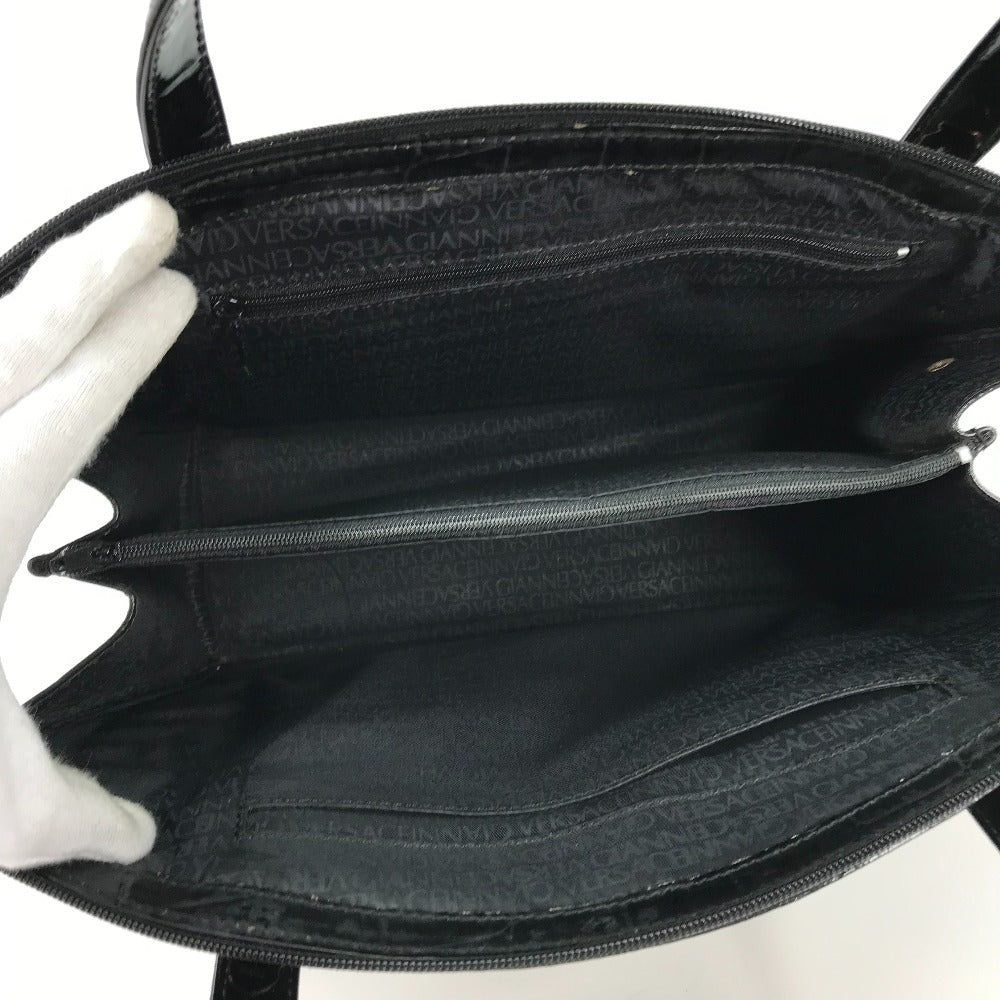 VERSACE Handbag leather black vintage embossed Medusa logo Women Used Authentic