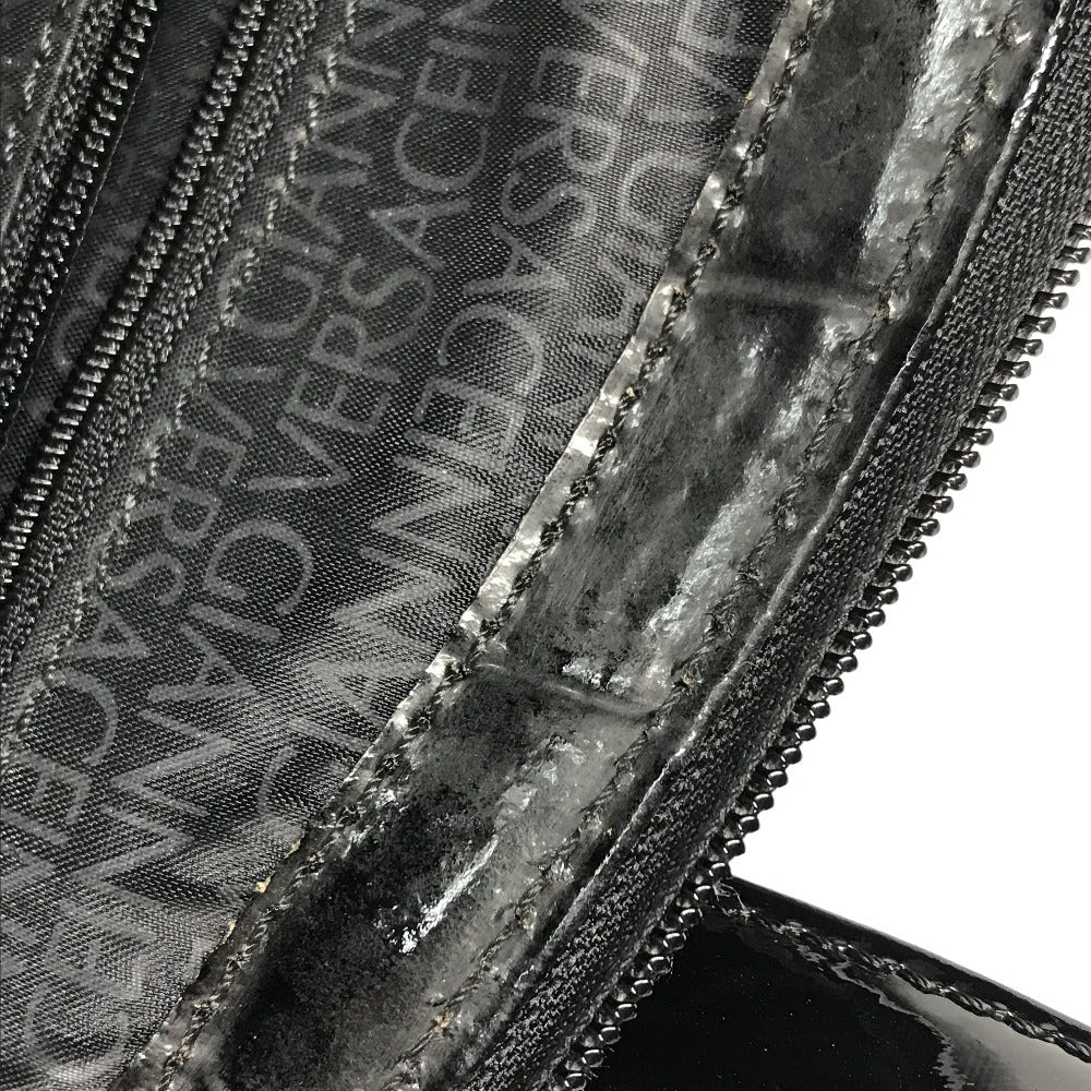 VERSACE Handbag leather black vintage embossed Medusa logo Women Used Authentic