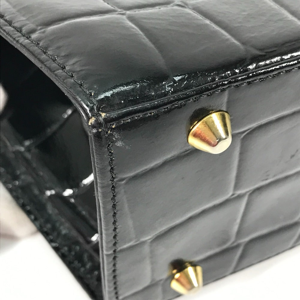 VERSACE Handbag leather black vintage embossed Medusa logo Women Used Authentic