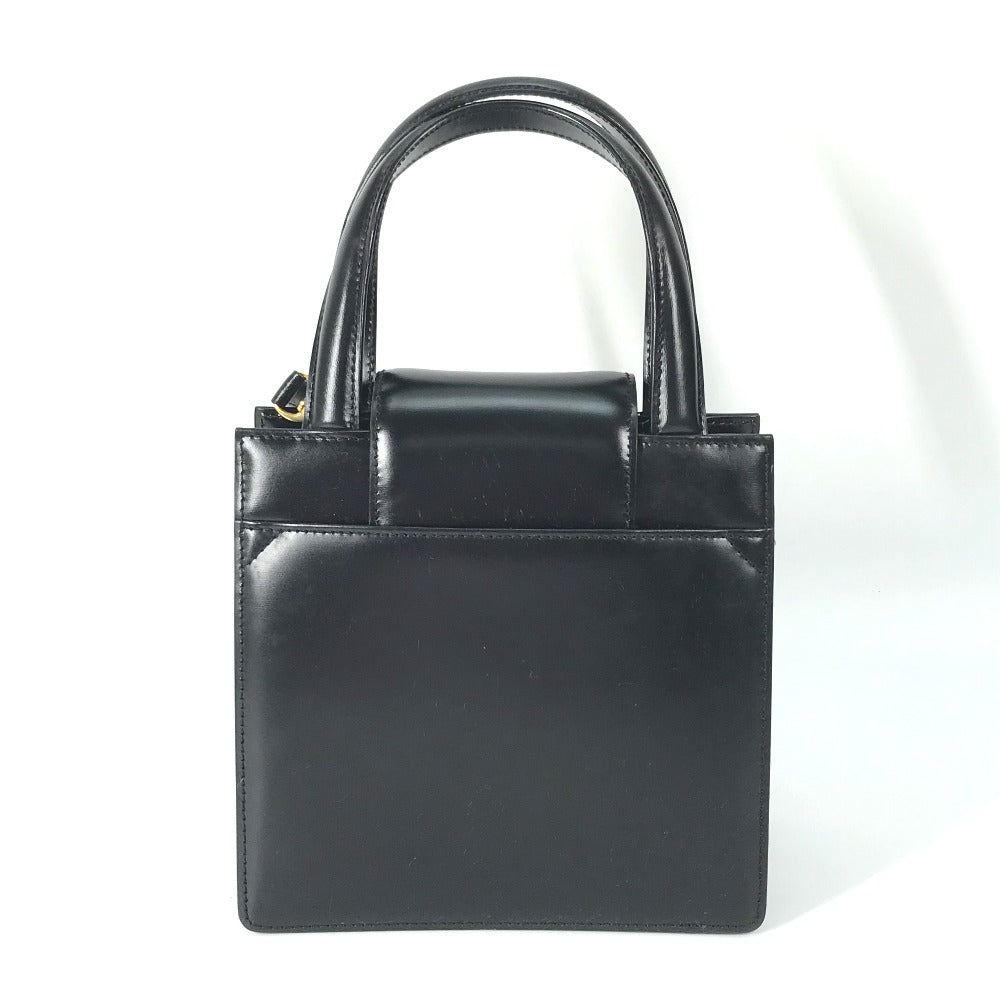 BVLGARI Handbag leather black logo 2WAY Women Used Authentic