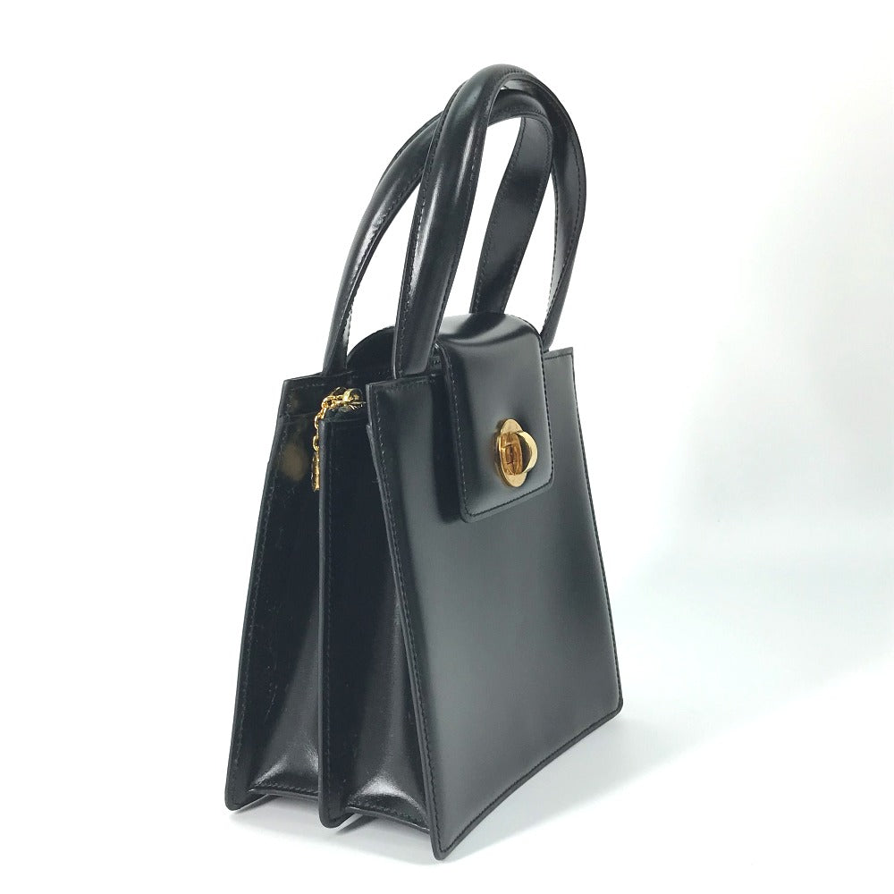 BVLGARI Handbag leather black logo 2WAY Women Used Authentic