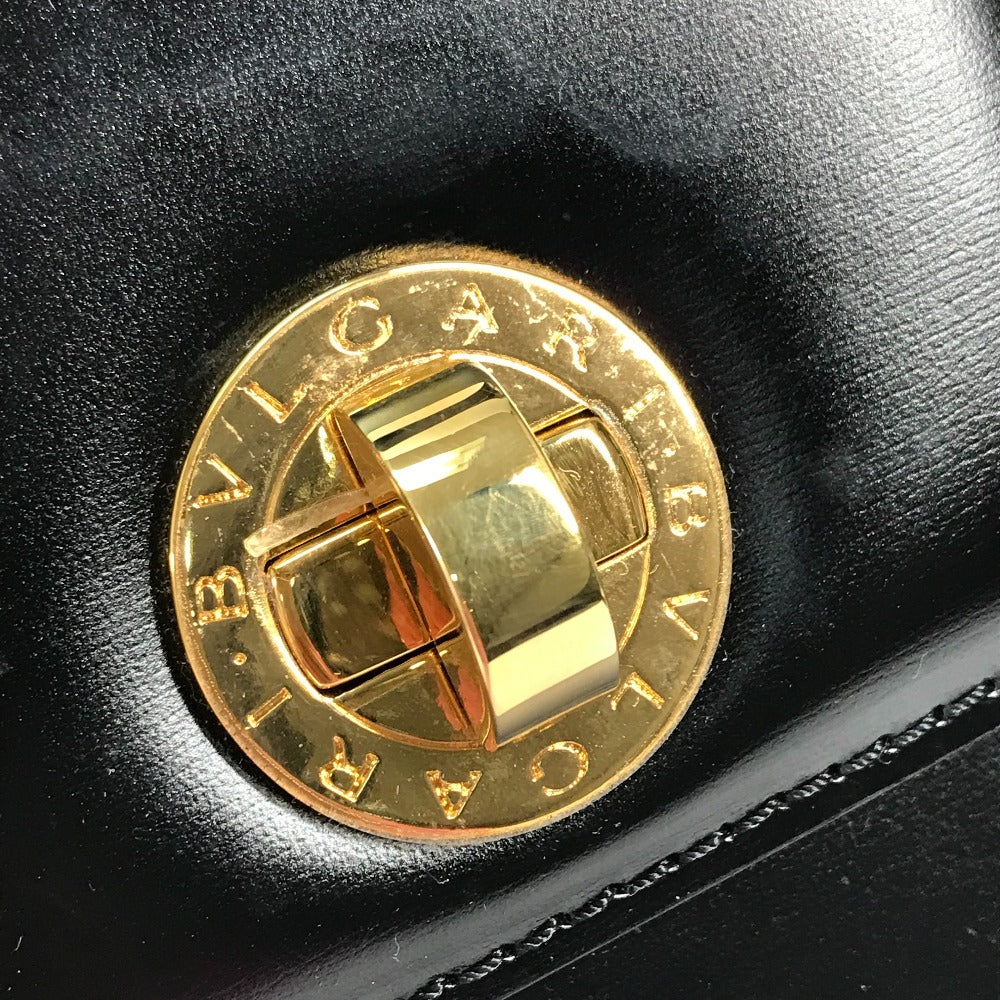 BVLGARI Handbag leather black logo 2WAY Women Used Authentic
