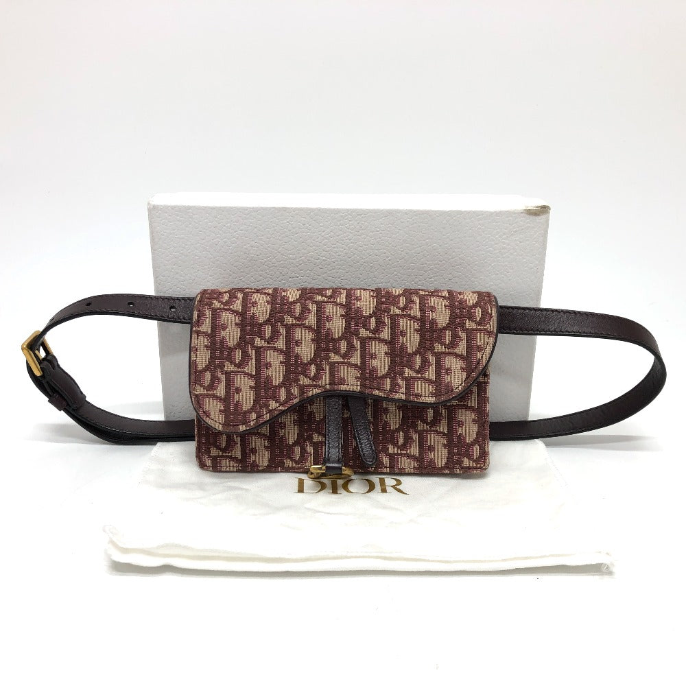 Christian Dior Sling bag Canvas leather Bordeaux Trotter SADDLE belt pouch Women Used Authentic