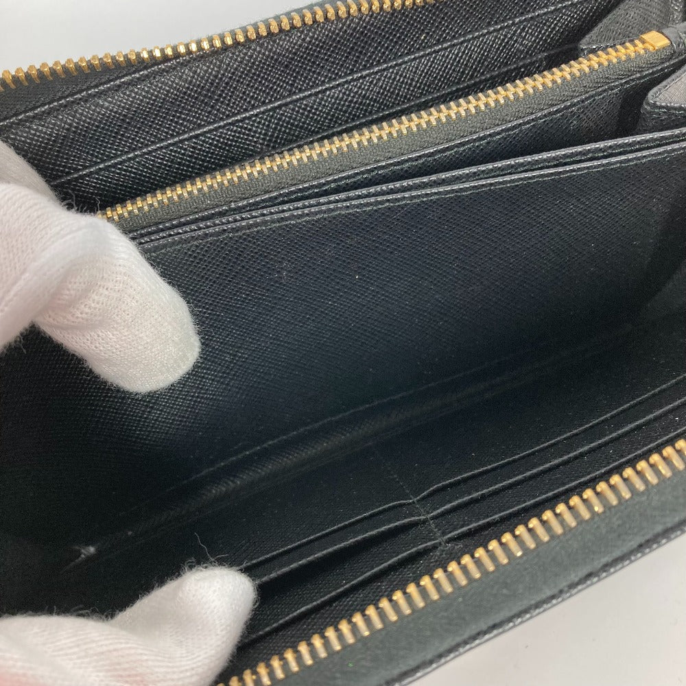 PRADA Long Wallet Purse Safiano leather black logo Zip Around Women Used Authentic