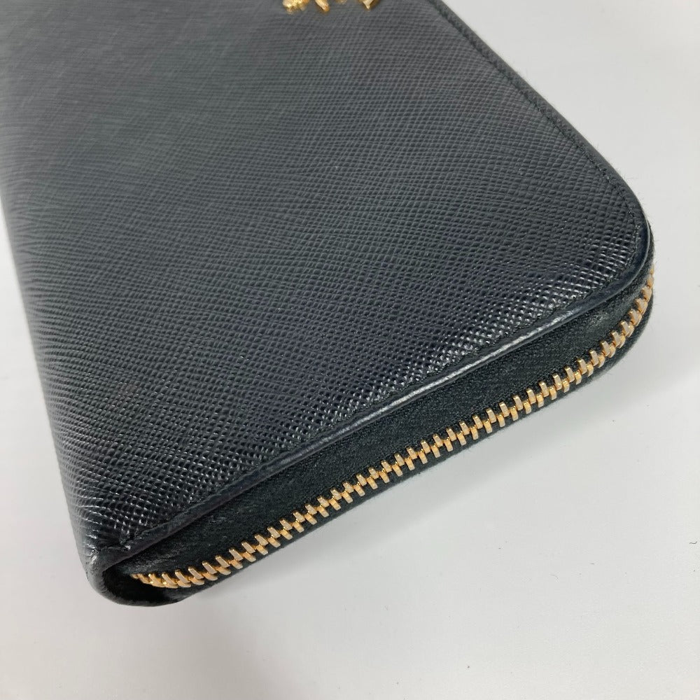 PRADA Long Wallet Purse Safiano leather black logo Zip Around Women Used Authentic