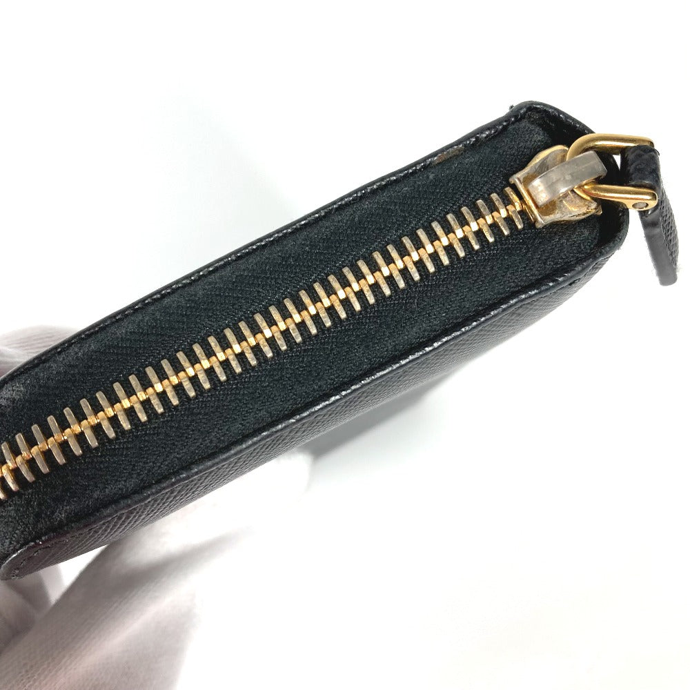 PRADA Long Wallet Purse Safiano leather black logo Zip Around Women Used Authentic