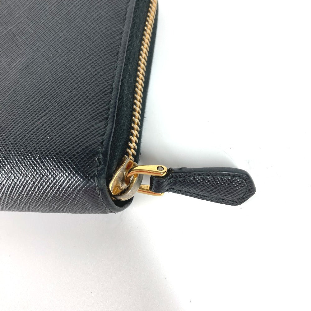 PRADA Long Wallet Purse Safiano leather black logo Zip Around Women Used Authentic
