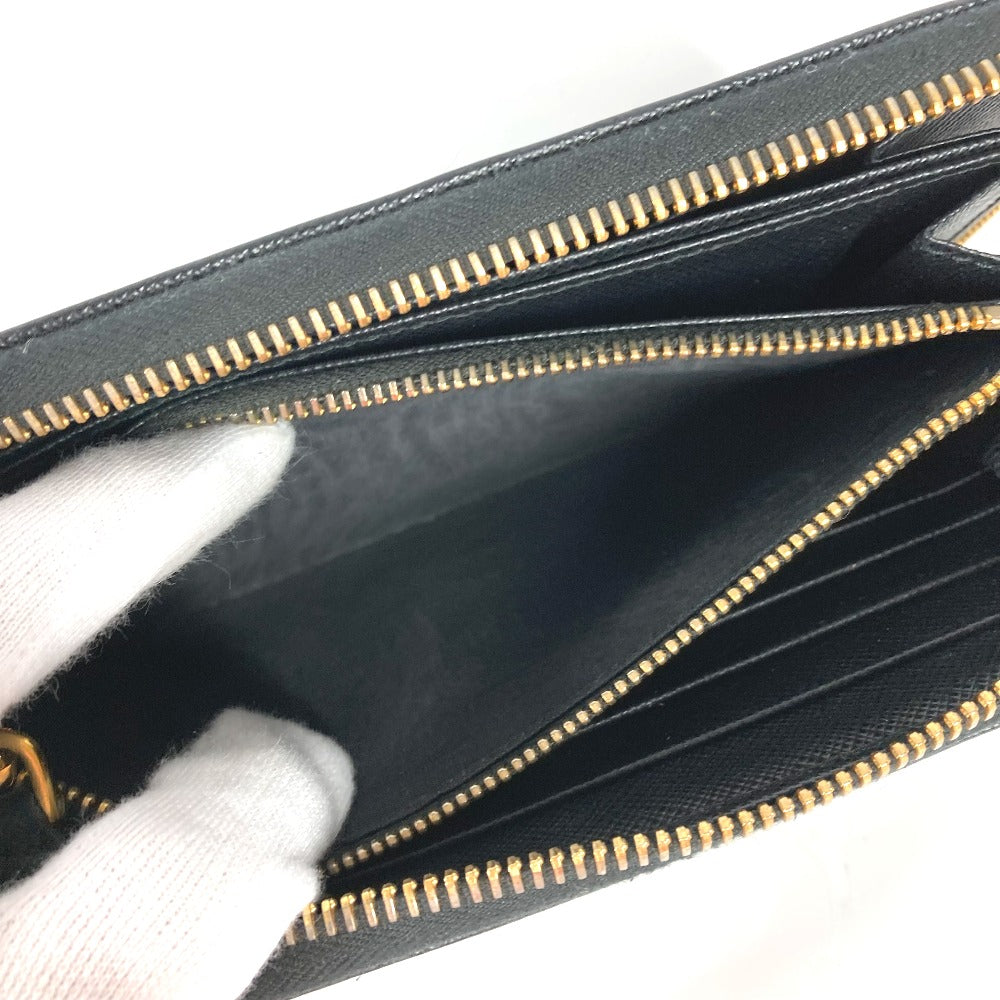 PRADA Long Wallet Purse Safiano leather black logo Zip Around Women Used Authentic