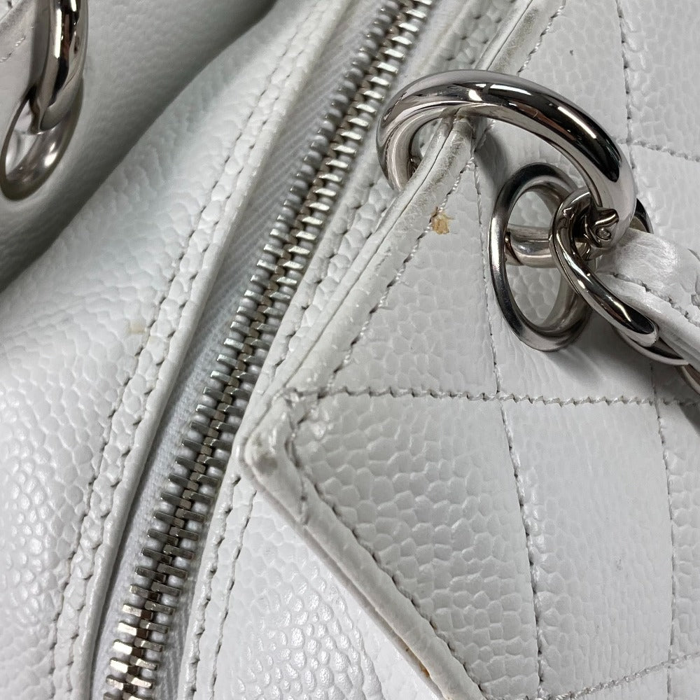 CHANEL Tote Bag Caviar skin white CC COCO Mark Timeless Matelasse Quilting Women Used Authentic