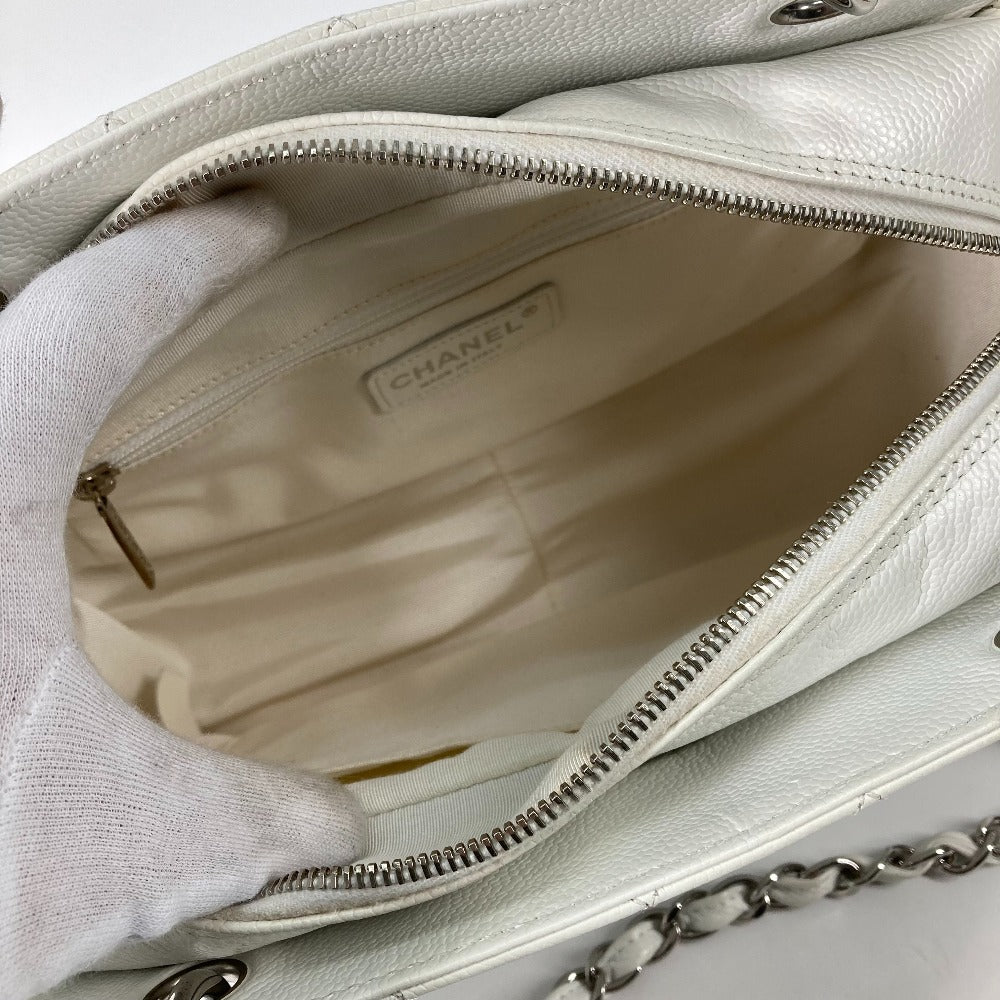 CHANEL Tote Bag Caviar skin white CC COCO Mark Timeless Matelasse Quilting Women Used Authentic