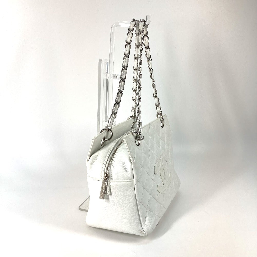 CHANEL Tote Bag Caviar skin white CC COCO Mark Timeless Matelasse Quilting Women Used Authentic