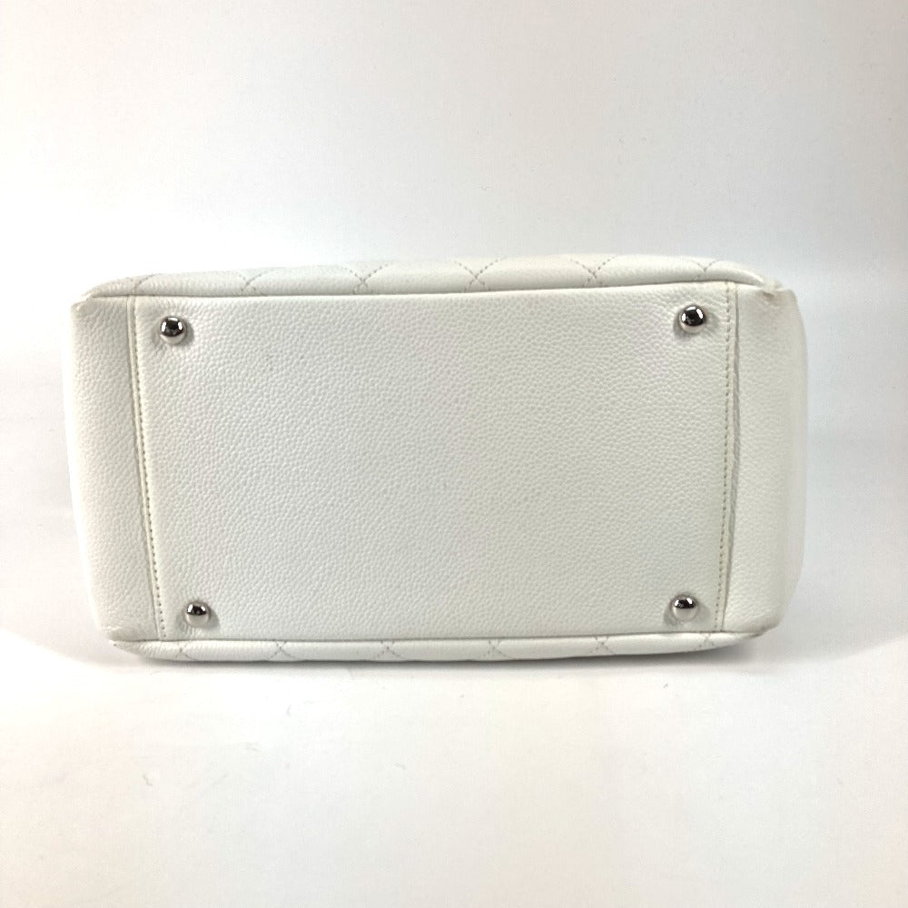 CHANEL Tote Bag Caviar skin white CC COCO Mark Timeless Matelasse Quilting Women Used Authentic